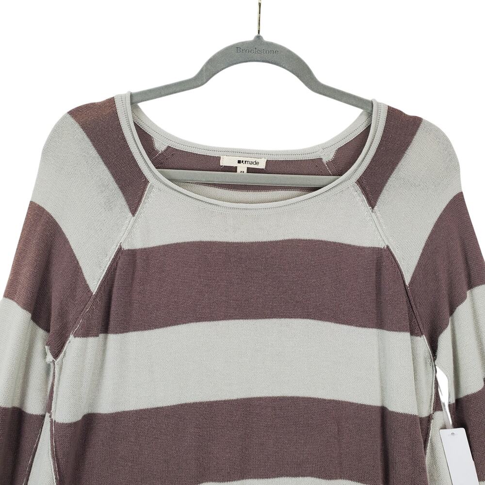 LA Made Jenn Raglan Sweater XS Muted Purple Gray Wide Stripe Cozy Pullover NWT - Picture 5 of 9